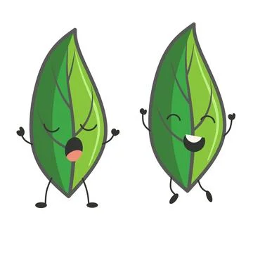 Collection of Vector leaf Characters. Smiling, Happy, with Different Faces and E Illustrazione stock