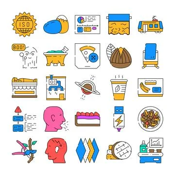 Collection of vector line icons depicting various concepts 库存插图