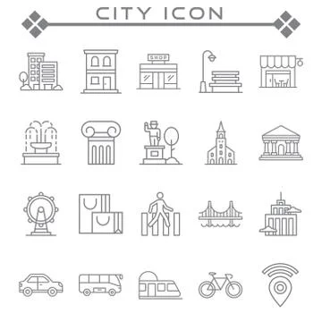 Collection of vector lines associated with cities. Stock Illustration