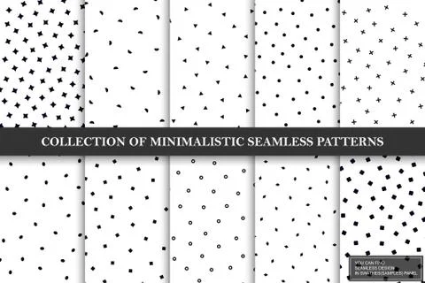 Collection of vector minimalistic seamless patterns. Simple black and white 库存插图