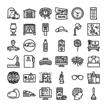 Collection of vector outline icons representing various concepts Stock Illustration