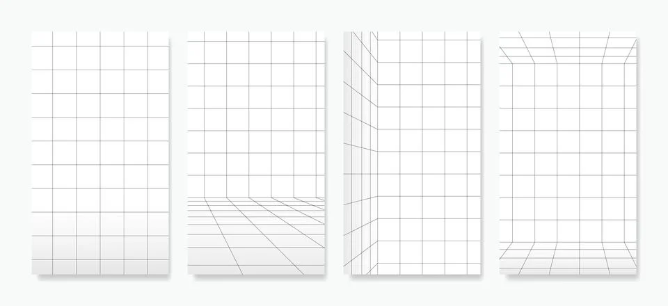 A collection of vector perspective grids with precise lines over a white ba.. Stock Illustration
