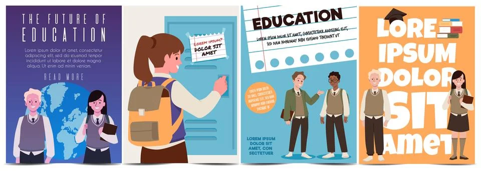 A collection of vector posters with an empty space for text and students in high Stock Illustration