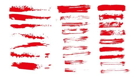 Collection of vector red brush strokes and banners, hand drawn thick lines Stock Illustration