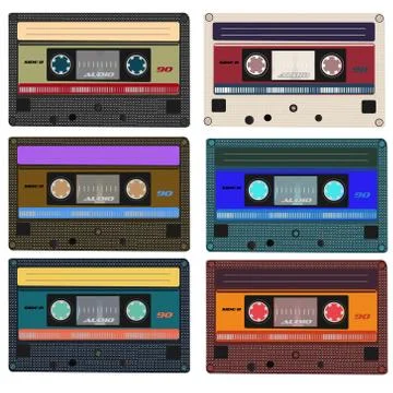 Collection of vector retro audio cassettes.  Set of different colorful music Illustrazione stock