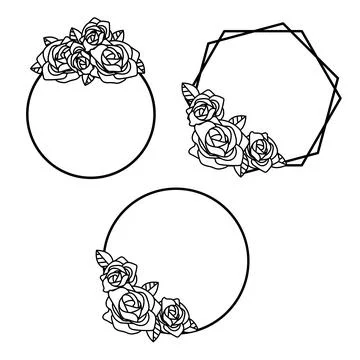 Collection of vector rose frames elements, geometric floral frames, borders and Stock Illustration