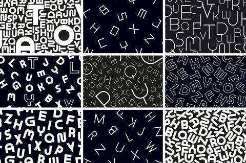 Collection of vector seamless alphabet patterns. Stylish black and white Stockillustratie