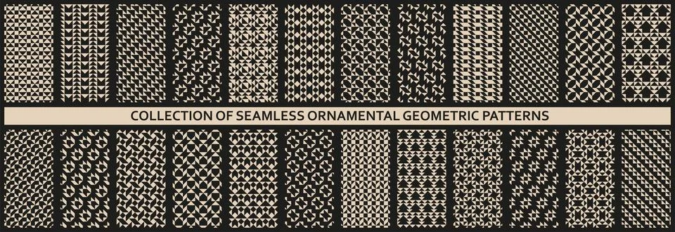 Collection of vector seamless beige geometric patterns. Abstract dark design 스톡 일러스트