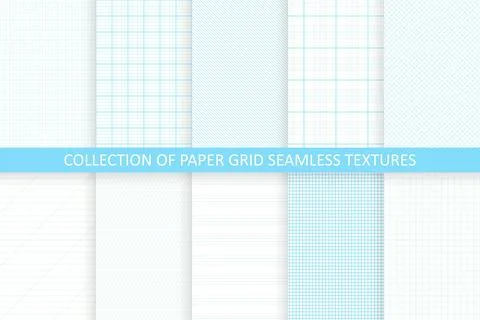 Collection of vector seamless blue geometric patterns. Grid striped backgrounds Stock Illustration
