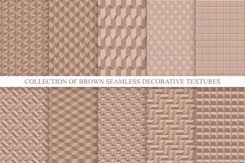Collection of vector seamless brown decorative textures. Geometric repeatable Stock Illustration