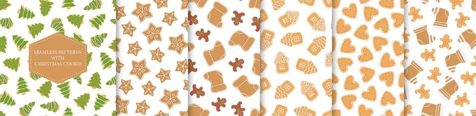 Collection of vector seamless cartoon pattern with christmas cookie. Repeatable Stock Illustration