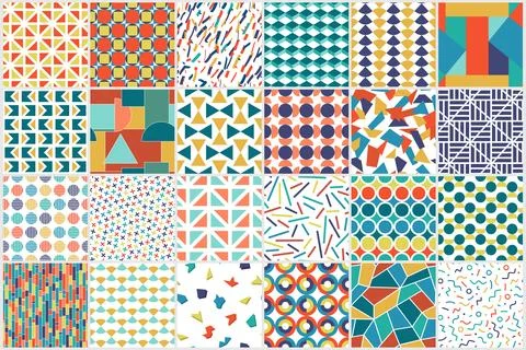 Collection of vector seamless color patterns - geometric design. Bright abstract Иллюстрация