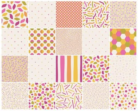 Collection of vector seamless color patterns. Trendy geometric backgrounds... Illustrazione stock