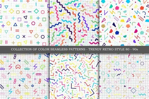 Collection of vector seamless colorful patterns with geometric shapes. Abstract イラスト素材