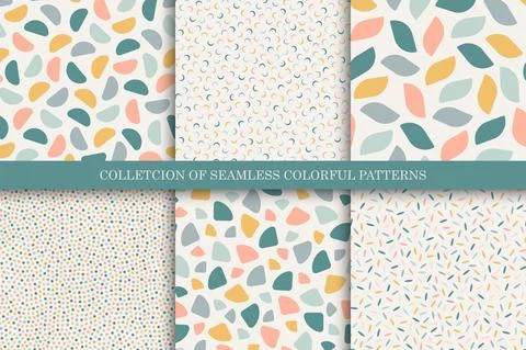 Collection of vector seamless colorful patterns - vintage design. Trendy Иллюстрация