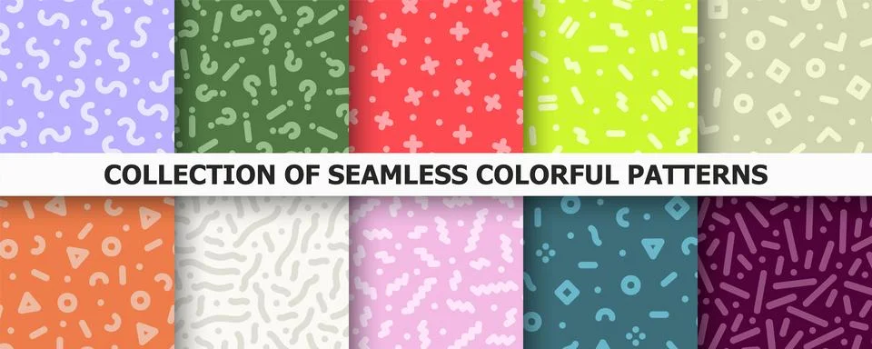Collection of vector seamless colorful patterns. Creative unusual textile prints Stockillustratie