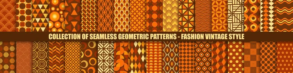 Collection of vector seamless colorful patterns - vintage design. Trendy retro Иллюстрация