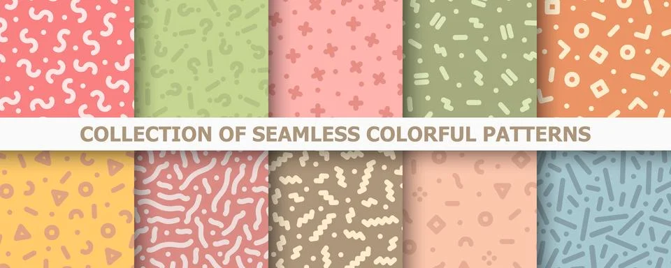 Collection of vector seamless colorful patterns - vintage design.  Stockillustratie