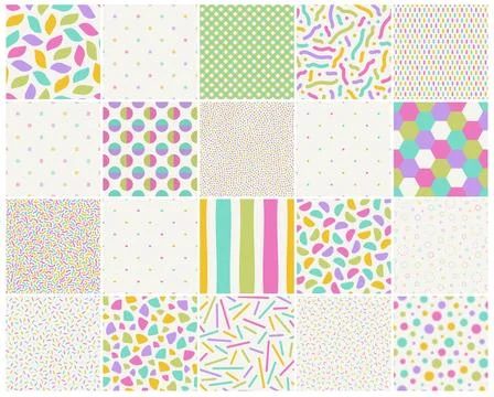 Collection of vector seamless colorful patterns. Trendy bright geometric Stock Illustration