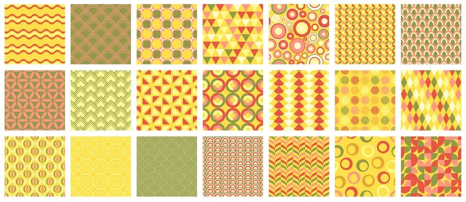 Collection of vector seamless colorful patterns - vintage design. Trendy re.. Stock Illustration