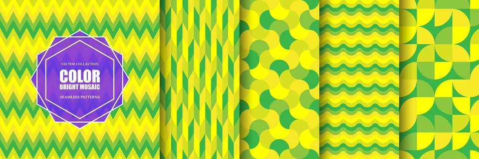 Collection of vector seamless colorful patterns. Bright abstract repeatable b Illustrazione stock