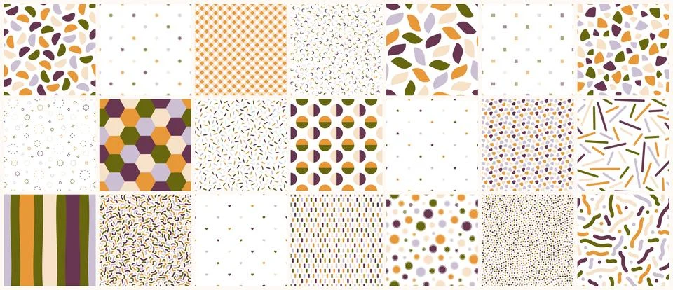Collection of vector seamless colorful patterns. Trendy bright textile design Illustrazione stock
