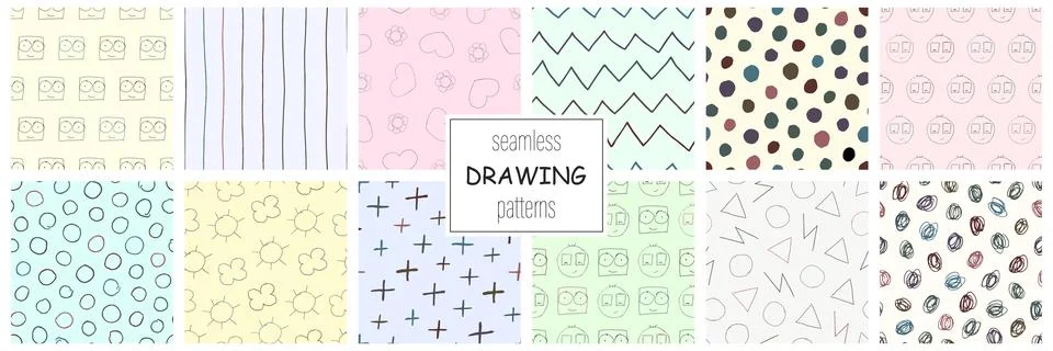 Collection of vector seamless colorful patterns - hand drawn delicate design. Stockillustratie