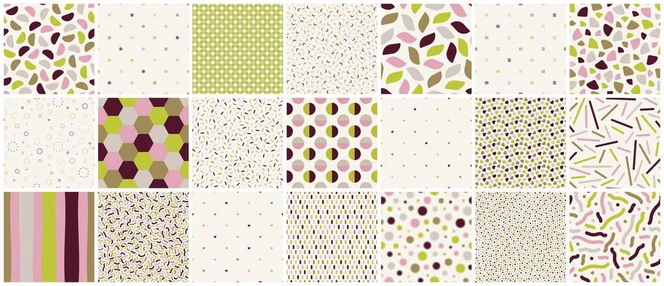 Collection of vector seamless colorful patterns. Cute repeatable delicate bac Иллюстрация