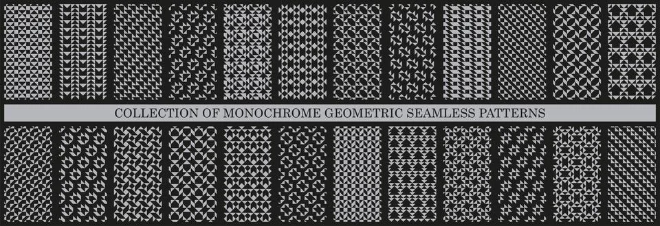 Collection of vector seamless dark geometric patterns. Black and gray design 스톡 일러스트