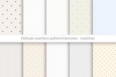 Collection of vector seamless delicate patterns. Dotted, striped tileable color Illustrazione stock