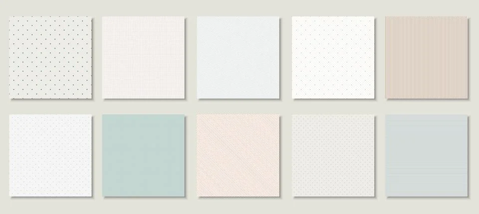 Collection of vector seamless delicate patterns. Dotted, striped tileable Stock Illustration