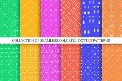 Collection of vector seamless dotted ornamental patterns - geometric design Stockillustratie