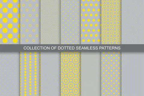 Collection of vector seamless dotted patterns. Trendy funky prints with circles Illustrazione stock