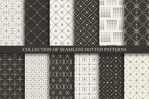 Collection of vector seamless dotted patterns - beige and brown colors Illustrazione stock