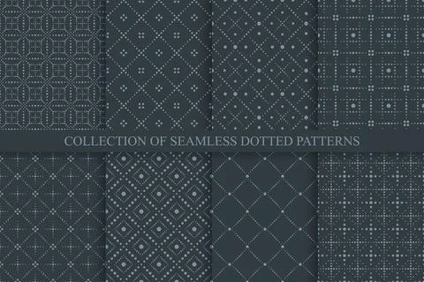 Collection of vector seamless dotted patterns - dark geometric elegant design 스톡 일러스트