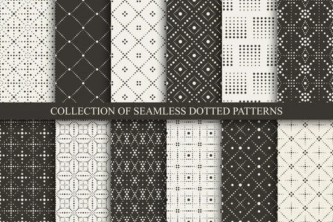 Collection of vector seamless dotted patterns - beige and brown colors Stockillustratie