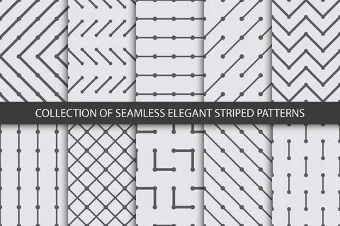 Collection of vector seamless elegant striped patterns. Gray repeatable Illustrazione stock