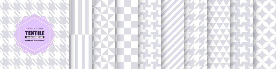 Collection of vector seamless fabric patterns. Simple geometric white and g.. Иллюстрация