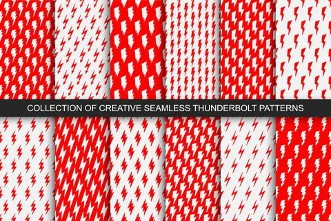 Collection of vector seamless flash patterns. Red and white endless design Illustrazione stock