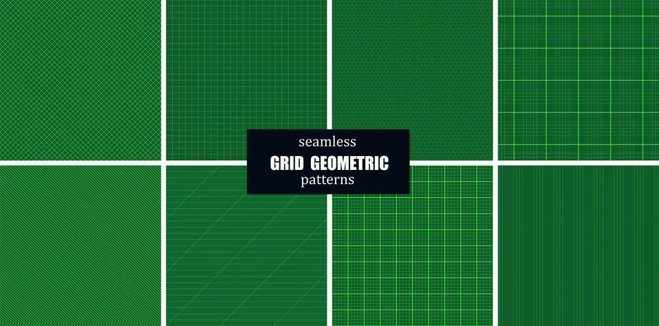 Collection of vector seamless geometric digital patterns. Grid squared and 库存插图