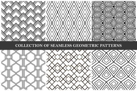 Collection of vector seamless geometric patterns. Ornamental monochrome Illustrazione stock