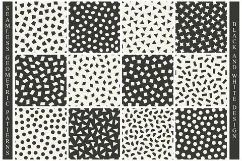 Collection of vector seamless geometric patterns - mosaic monochrome design 스톡 일러스트