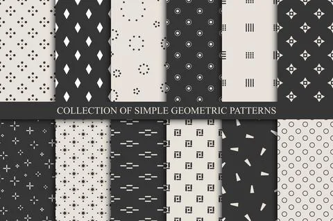 Collection of vector seamless geometric patterns - mosaic monochrome textures Stock Illustration