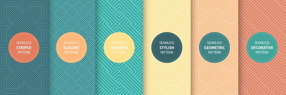 Collection of vector seamless geometric patterns. Striped colorful backgrounds Stock Illustration