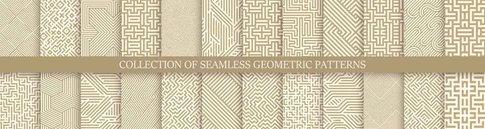 Collection of vector seamless geometric patterns. Striped beige abstract イラスト素材
