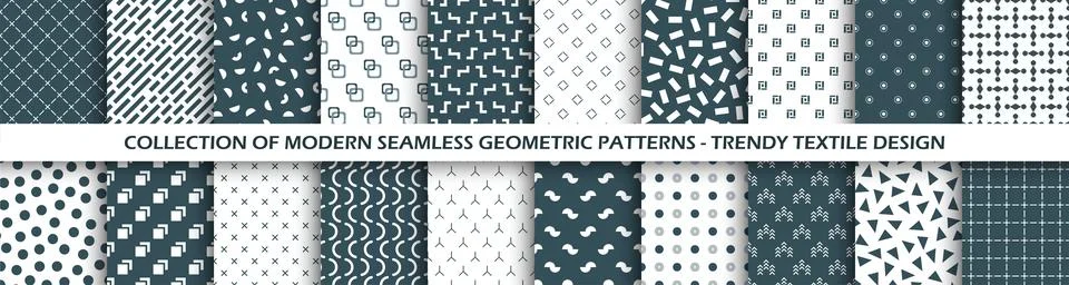 Collection of vector seamless geometric patterns. Unusual stylish textile prints 스톡 일러스트