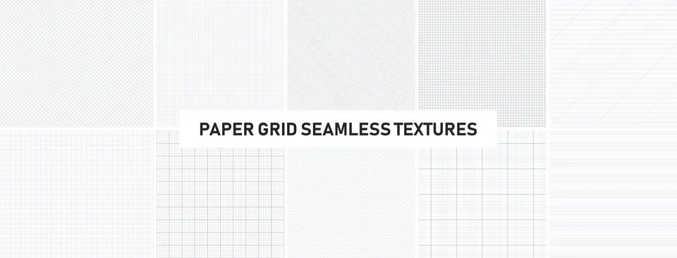 Collection of vector seamless geometric patterns. Grid paper textures. White and Illustrazione stock