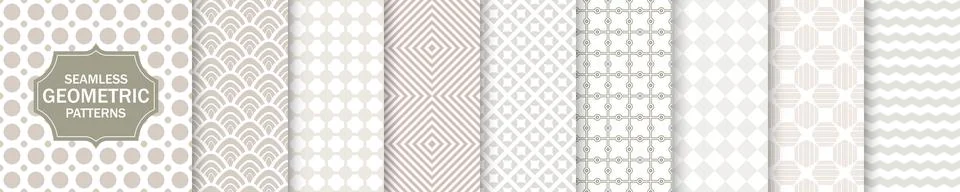 Collection of vector seamless geometric patterns in neutral colors. Repeatabl Stock Illustration