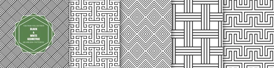 Collection of vector seamless geometric patterns. Striped black and white abs 库存插图