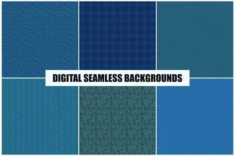 Collection of vector seamless geometric patterns. Striped blue abstract digit イラスト素材